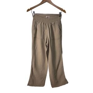 Sincerely Jules Brown Grey Stretch Waist Cotton Pants Size L Pockets Raw Hem